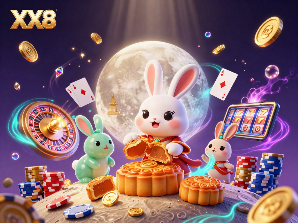 Experience the excitement of XX8 with dynamic casino elements in a vibrant lunar scene.
