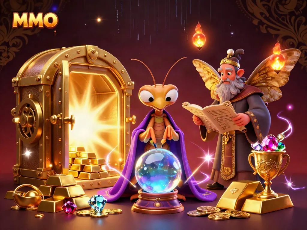 Experience thrilling gaming action with MMOO depicted through vibrant 3D characters and casino elements.