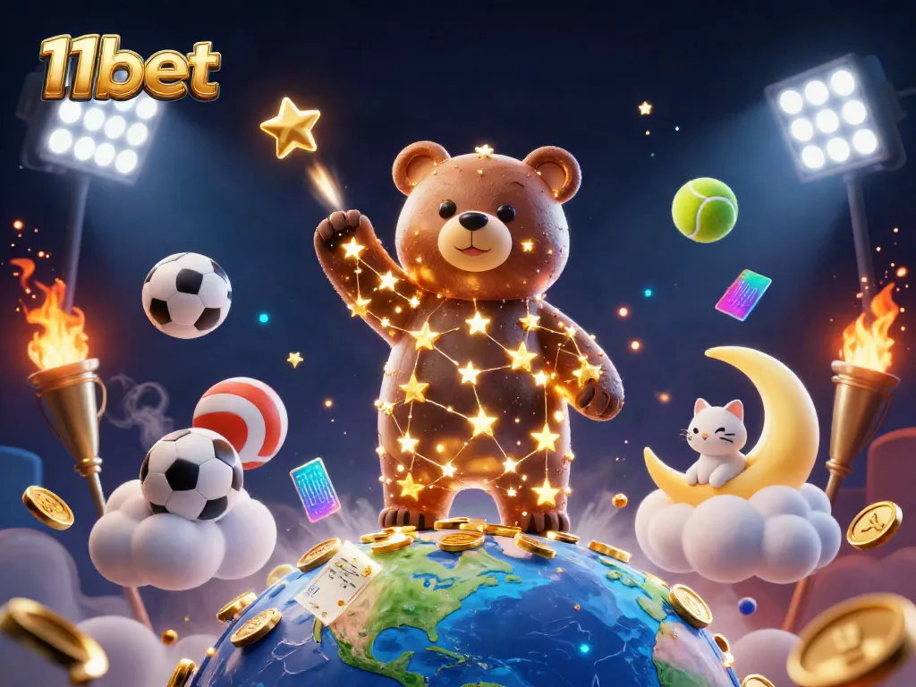Experience thrilling sports betting at 11bet with a dynamic scene of golden stars and sports elements.