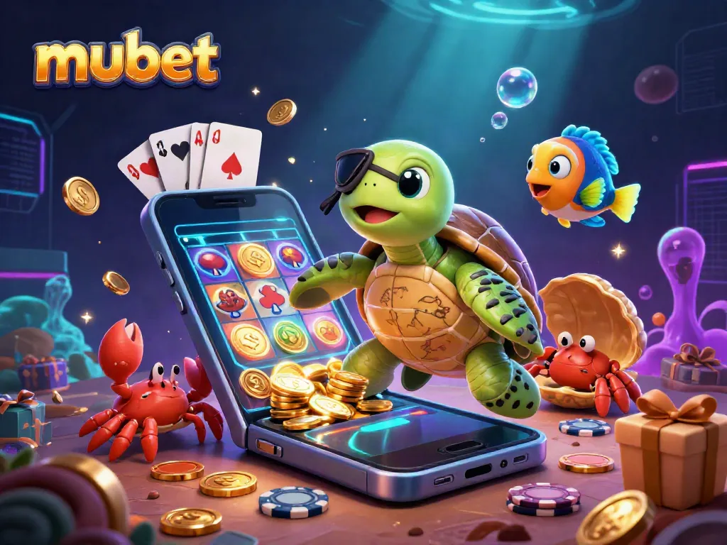 Engage with the exciting mubet casino scene featuring a playful pirate turtle and treasures in an underwater setting.