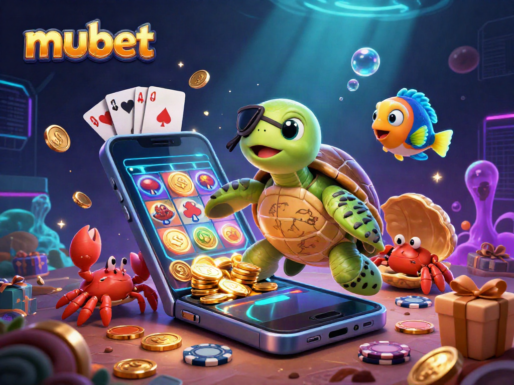 Engage with the exciting mubet casino scene featuring a playful pirate turtle and treasures in an underwater setting.