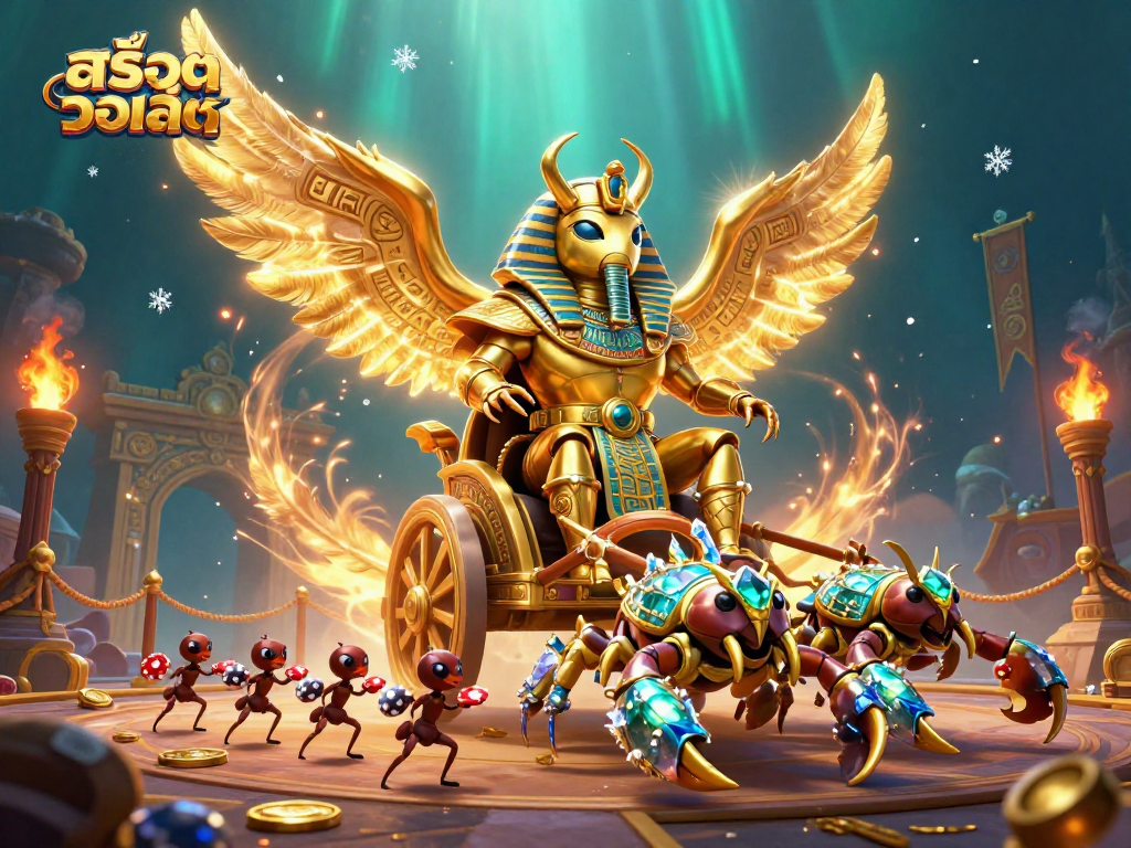Experience thrilling gameplay with สล็อตวอเลท as a colossal beetle leads a vibrant casino scene.
