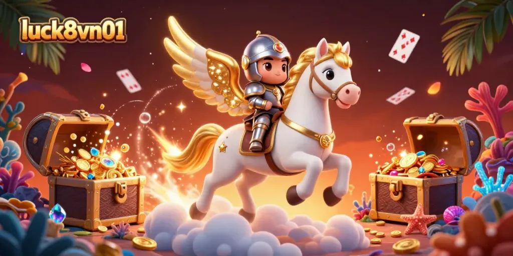 Engage with luck8vn01 by exploring thrilling casino adventures filled with a celestial horse and treasure.