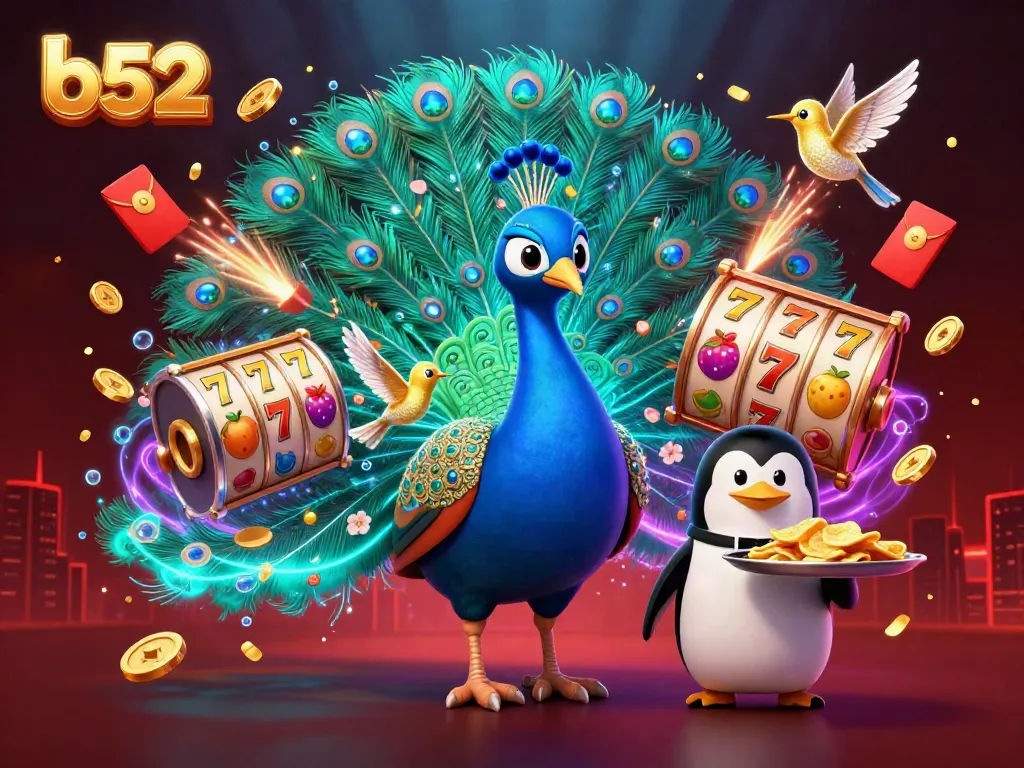 Spin the b52 slots with an extravagant peacock, butler penguin, and diamond-winged hummingbird.