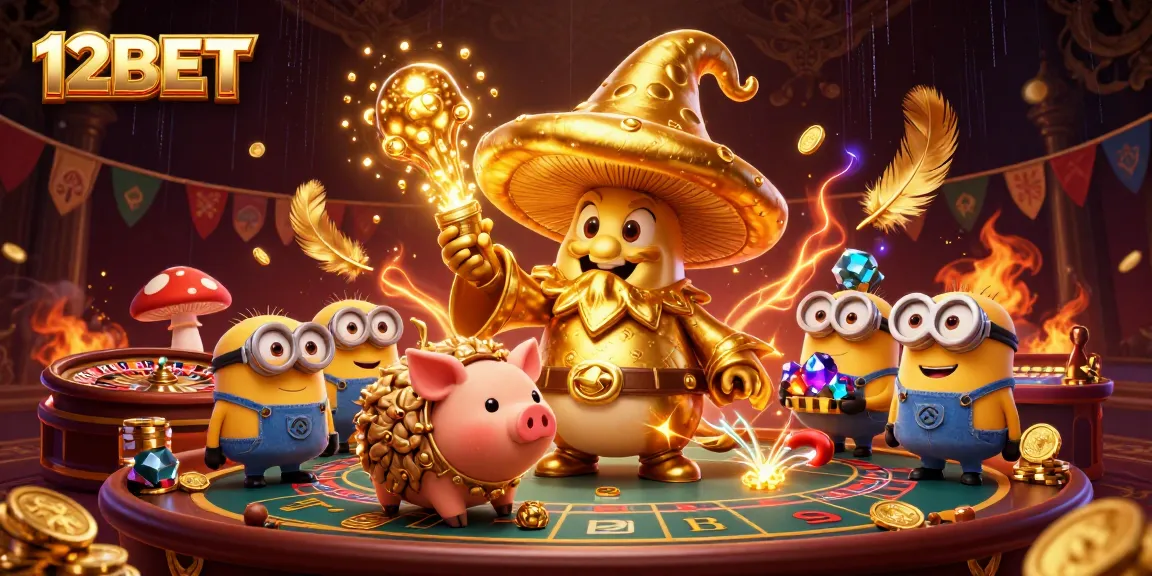 Experience the vibrant casino atmosphere with 12BET's animated world featuring treasure-seeking characters and magical elements.