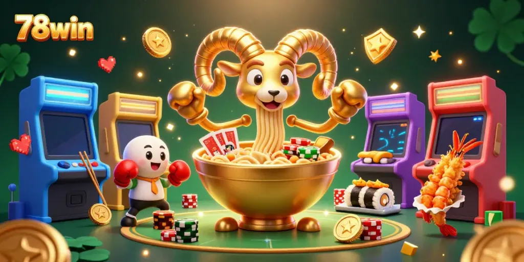 Experience the colorful world of 78win with animated characters engaging in lively casino games.
