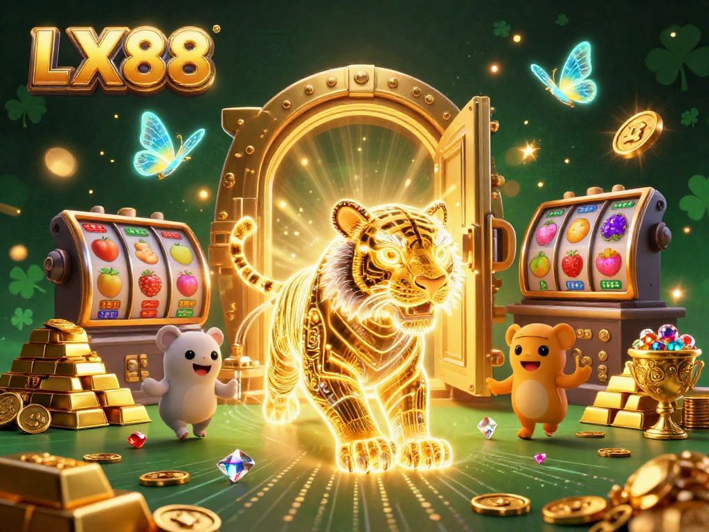 LX88 offers a vibrant gaming experience featuring a golden tiger and dazzling casino elements.