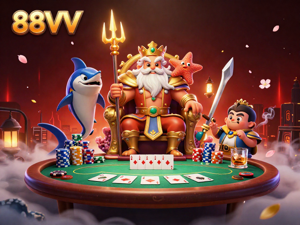 88VV offers an engaging casino and gaming experience with a vibrant underwater theme and exciting card elements.