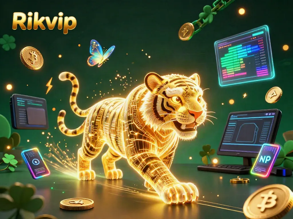 Experience the vibrant world of Rikvip featuring a neon tiger in a digital casino.