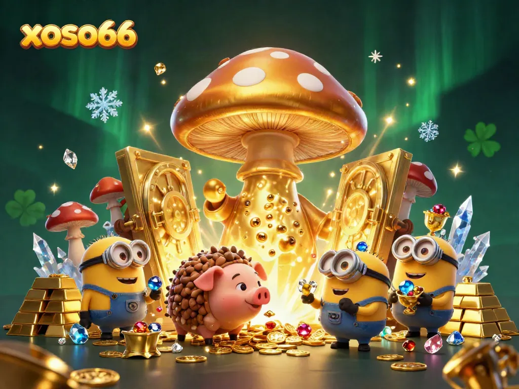Players enjoy the winning excitement of xoso66 with a magical scene, showcasing treasures and rewards.