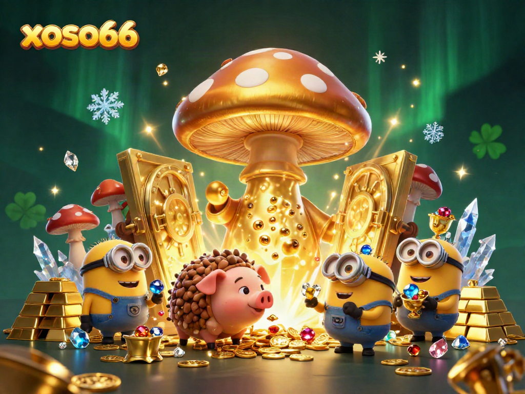 Players enjoy the winning excitement of xoso66 with a magical scene, showcasing treasures and rewards.