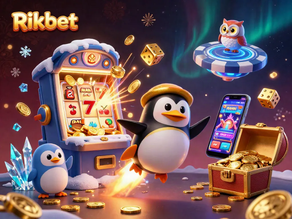 Experience the thrill of Rikbet with a golden penguin and dynamic casino-themed elements!