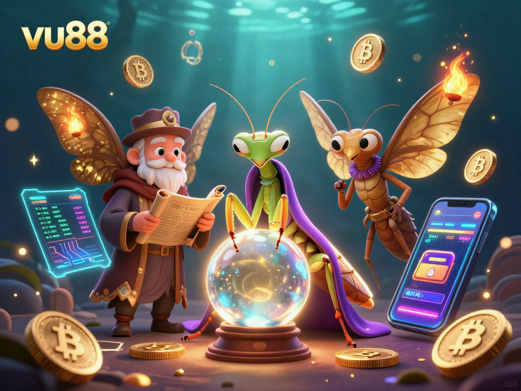 Engage with the mystical world of vu88 through this vibrant, detailed casino-themed illustration.
