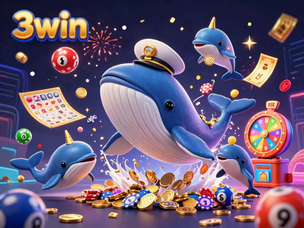 Cheerfully gamble at 3win with vibrant lottery games, dynamic casino elements, and celebratory atmosphere.