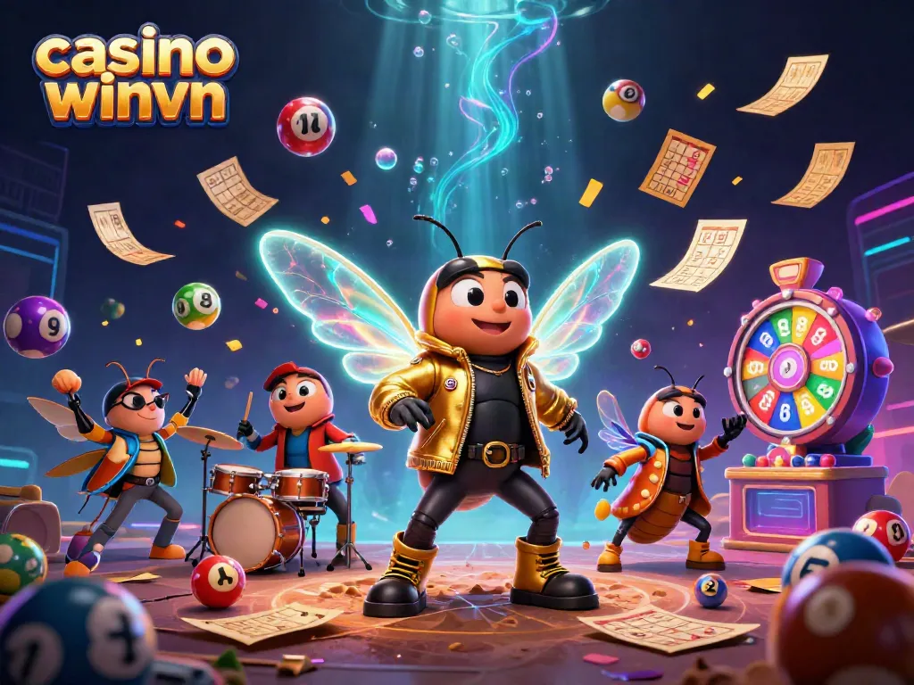 WinVN Casino experience showcasing vibrant lottery elements and cartoon characters in a thrilling jackpot scene
