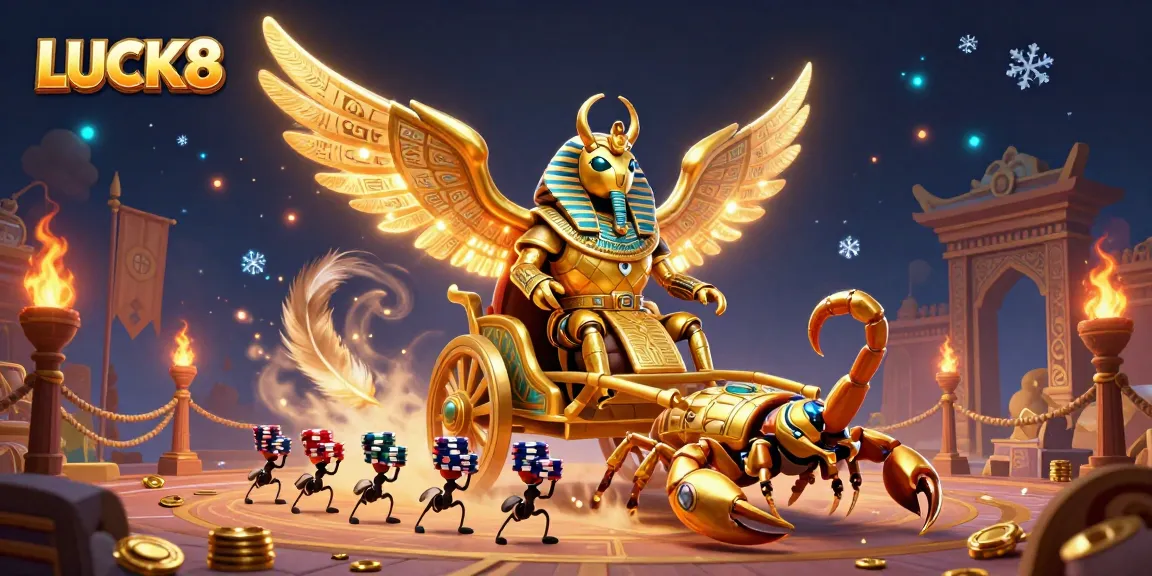 Engage with thrilling online gameplay at LUCK8 featuring a golden scarab beetle and vibrant casino elements.