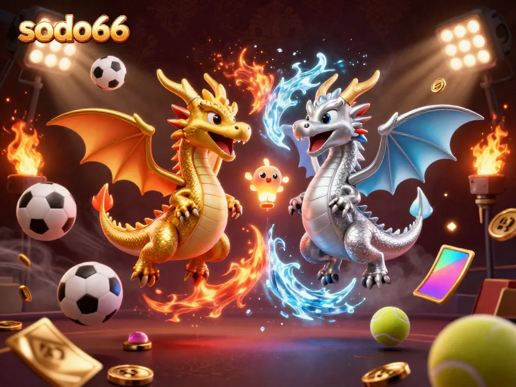 Engage with SODO66's thrilling casino gaming experience featuring dynamic dragons and sports elements.