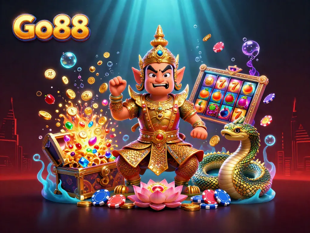 Play slots with Go 88 in a vibrant underwater scene filled with treasures and casino excitement.