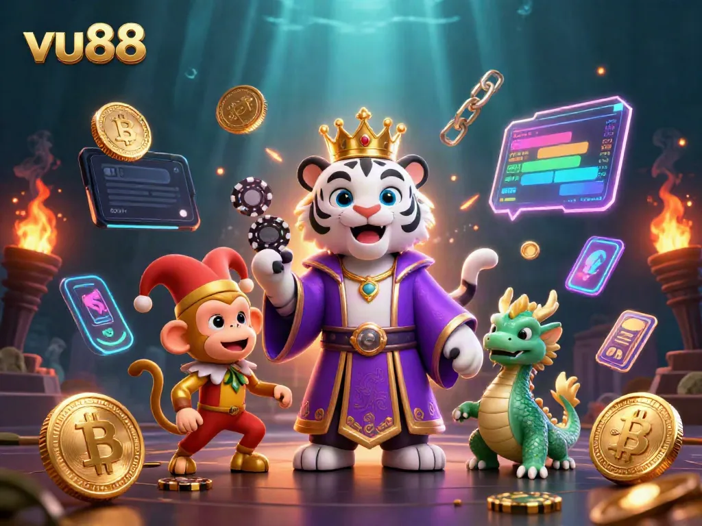 Engage with thrilling gaming action at vu88, featuring a playful monkey juggling chips.