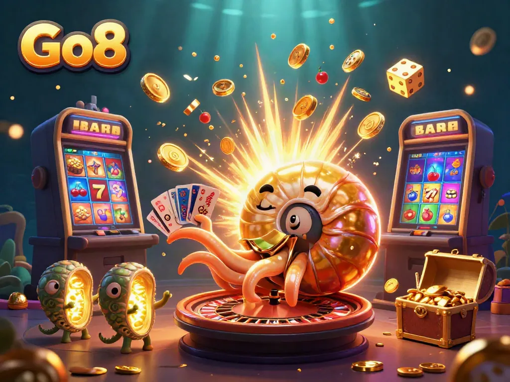 Experience winning moments with Go8 in this vibrant 3D casino scene filled with excitement.