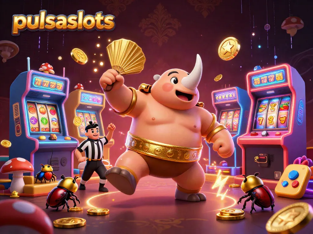 Engage with pulsaslots through vibrant slot games featuring a dynamic beetle champion amidst golden coins.