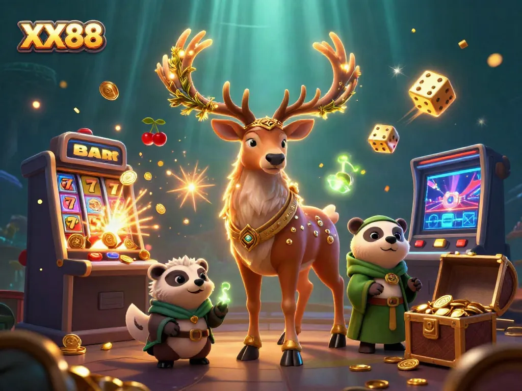 Engage with top-tier casino games and strategies at XX88, featuring vibrant 3D characters and a dynamic jackpot scene.