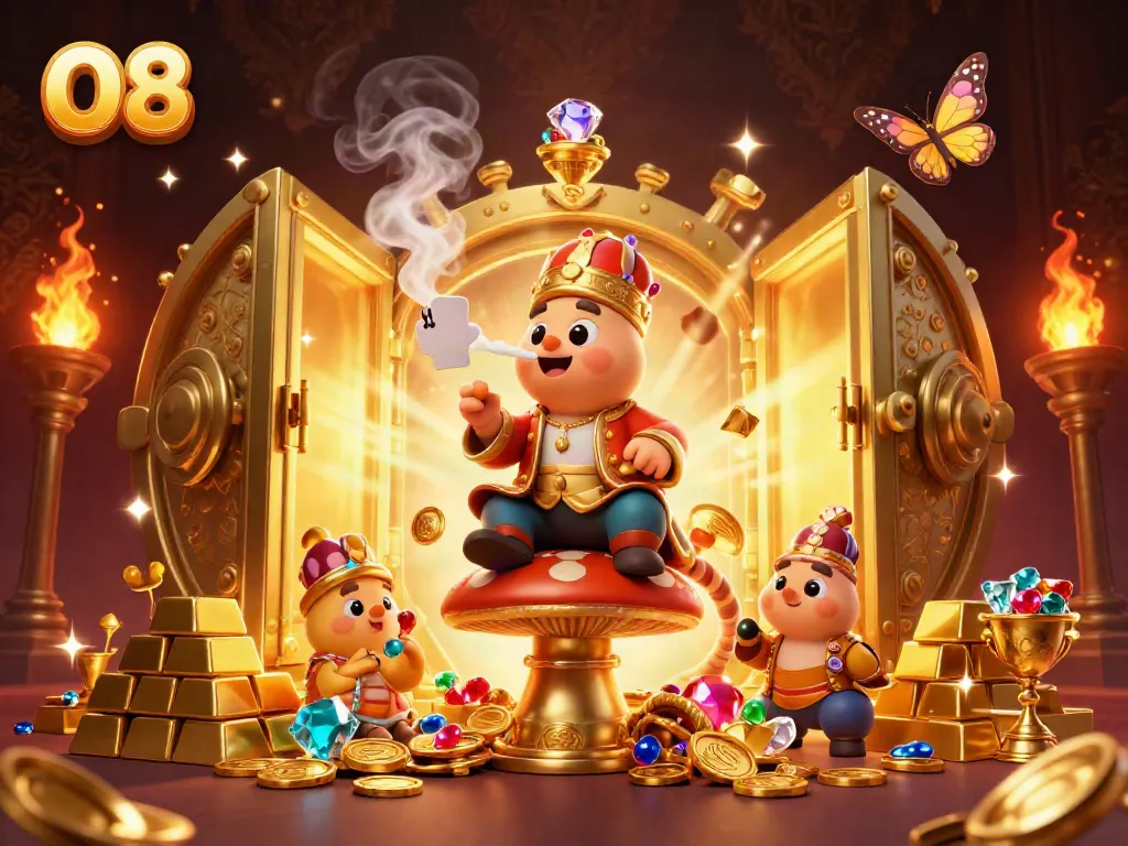 Engage in thrilling gameplay at O8 with a vibrant 3D casino illustration featuring a unique hookah-master character.